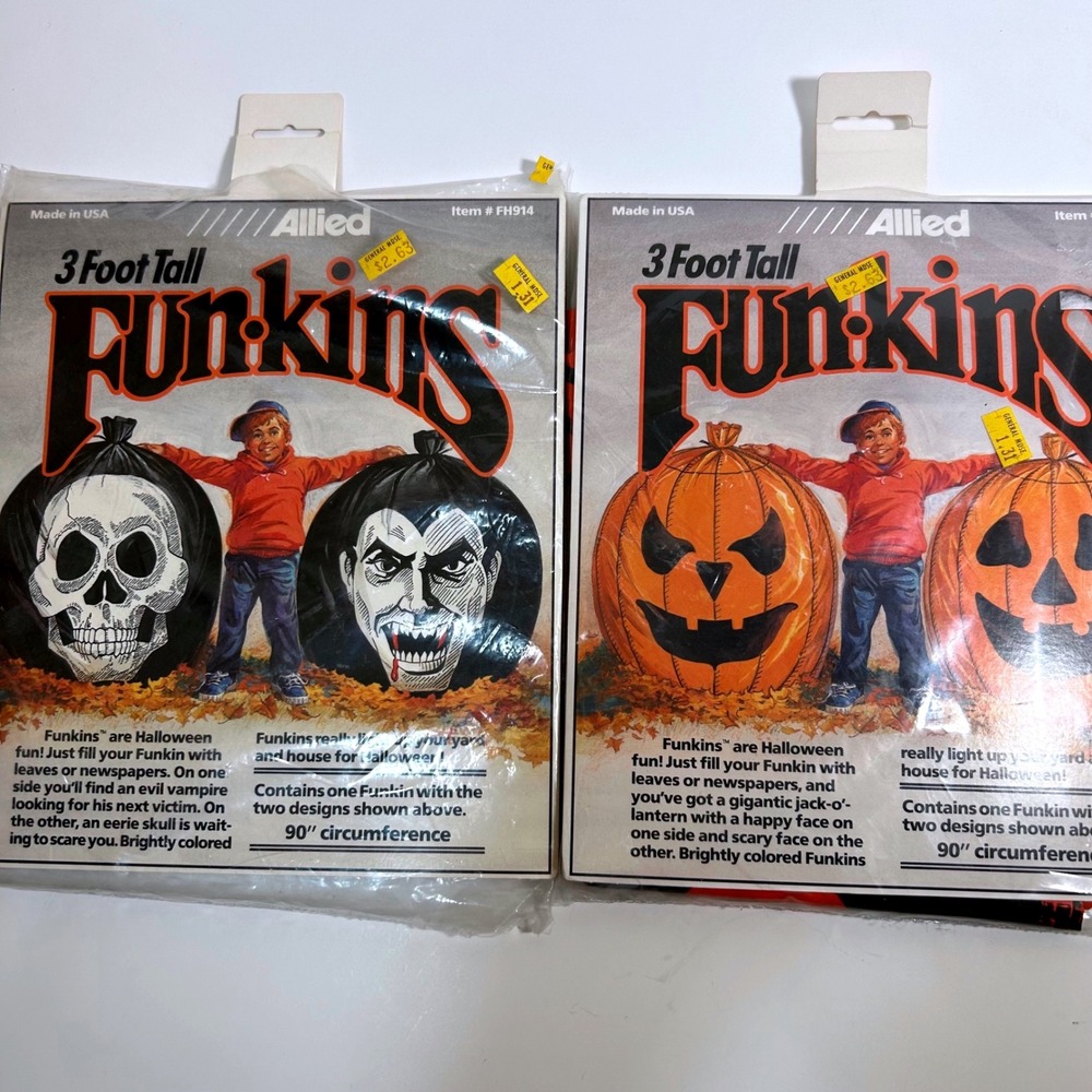Vintage 1990 Allied Plastics Funkins Halloween Leaf Bags Lot Skull Pumpkin 3ft